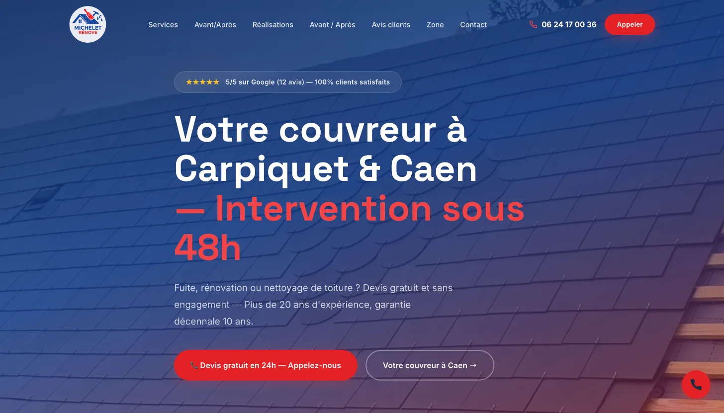Site internet de Michelet Rénove, couvreur près de Caen