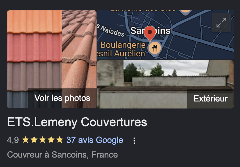 Fiche Google de ETS.Lemeny Couvertures, couvreur à Sancoins : 4,9 étoiles, 37 avis Google