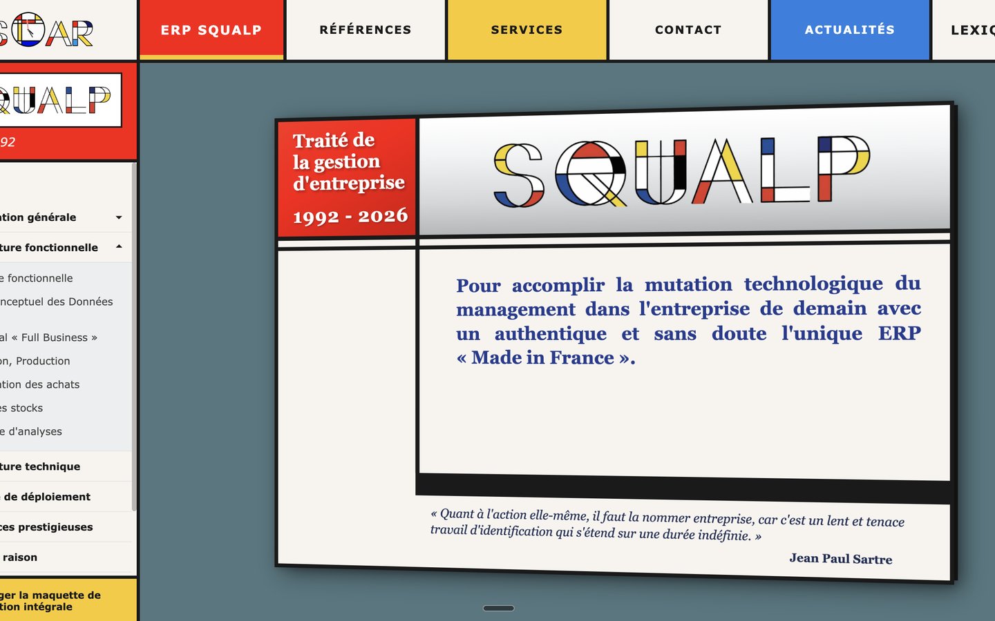 ISOAR — éditeur de l'ERP SQUALP, site au style Mondrian